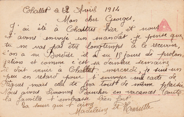 Joyeuses Pâques carte rétro 1914 oeuf dos