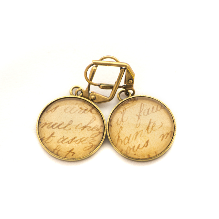 Golden postcard studs earrings Sepia Writing