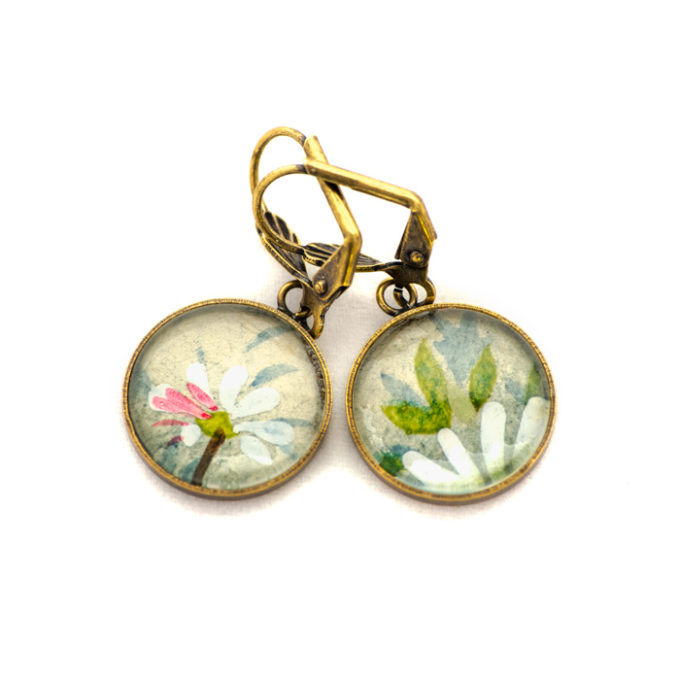 Boucles d'oreilles dorée carte postale Fleurs Marguerites