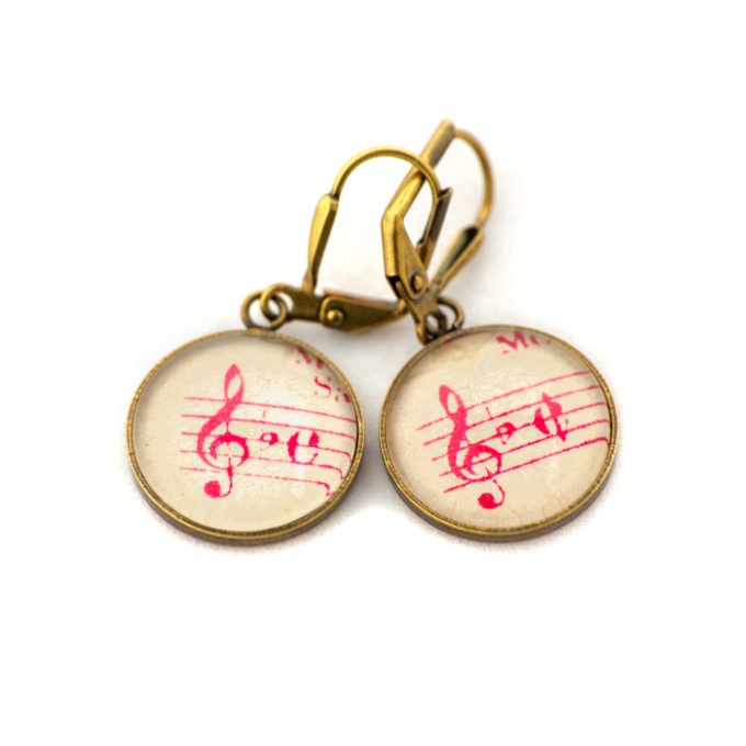 Boucles d'oreilles dorée Partitions Clé Bémol Rose
