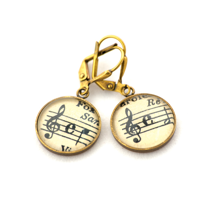 Golden music sheet studs earrings Black Clés