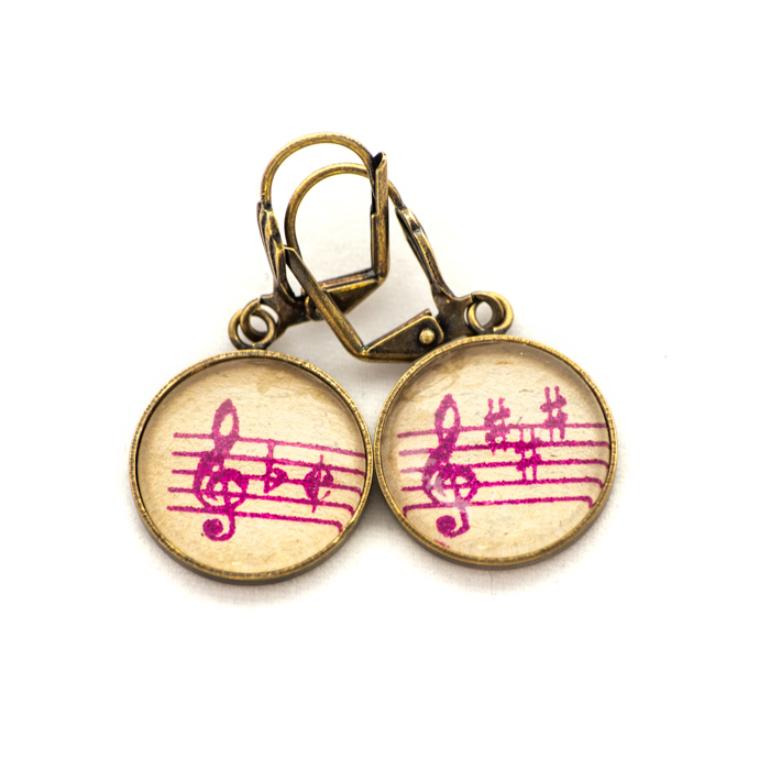Golden music sheet studs earrings Purple Clés