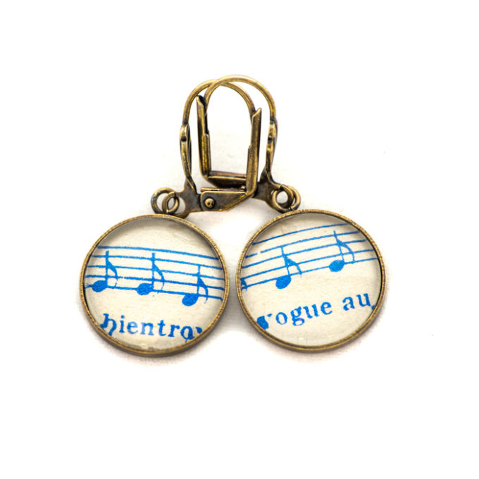 Boucles d'oreilles dorée Partitions Notes Bleues Bientôt Vogue