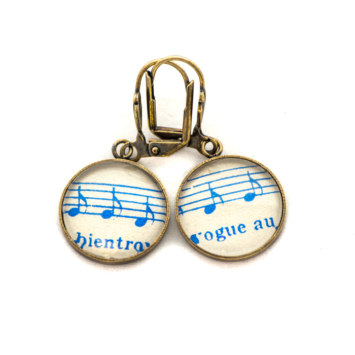 Golden music sheet studs earrings Blue Music