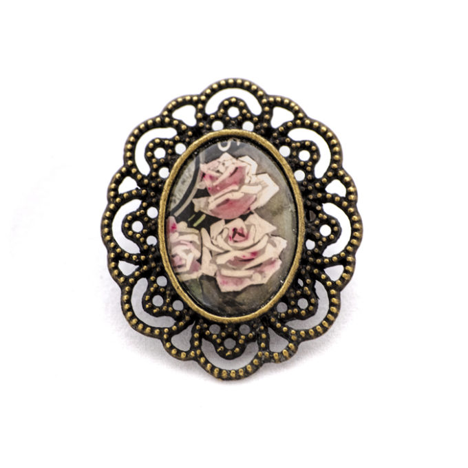 Broche carte postale ancienne roses pales