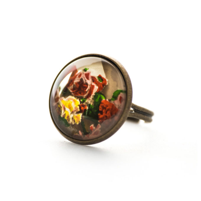 Bague carte postale Bouquet Fleurs Jaunes Rouges