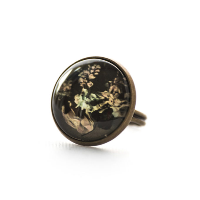 Bague carte postale Fleurs sur Fond Noir