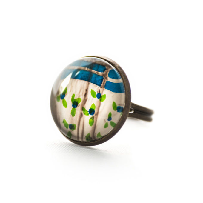Bague carte postale Tissu Motif de Jupon Bleu