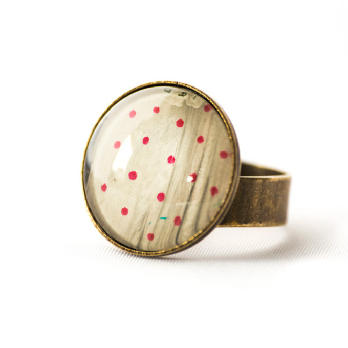 Bague carte postale Tissu Petits Pois Roses