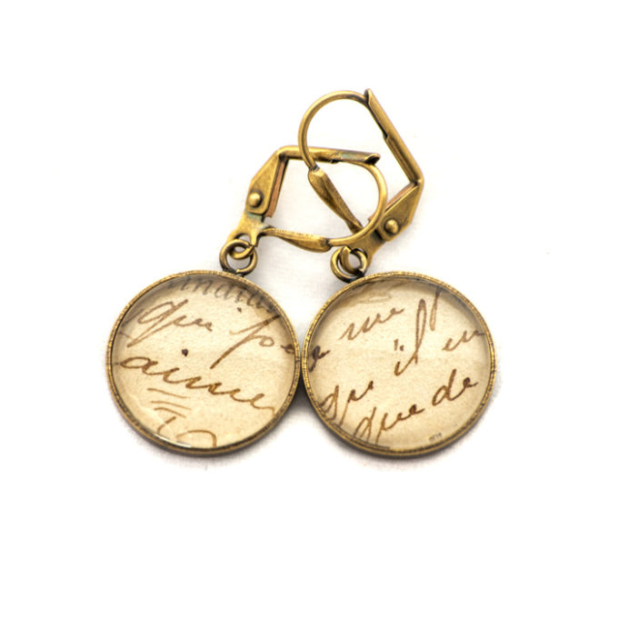 Boucles d'oreilles dorées carte postale Ecriture Aime