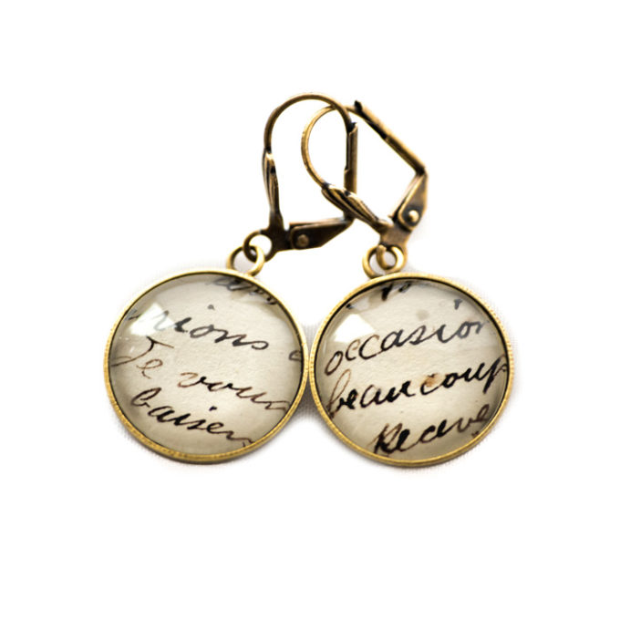 Boucles d'oreilles dorées carte postale Ecriture Ancienne