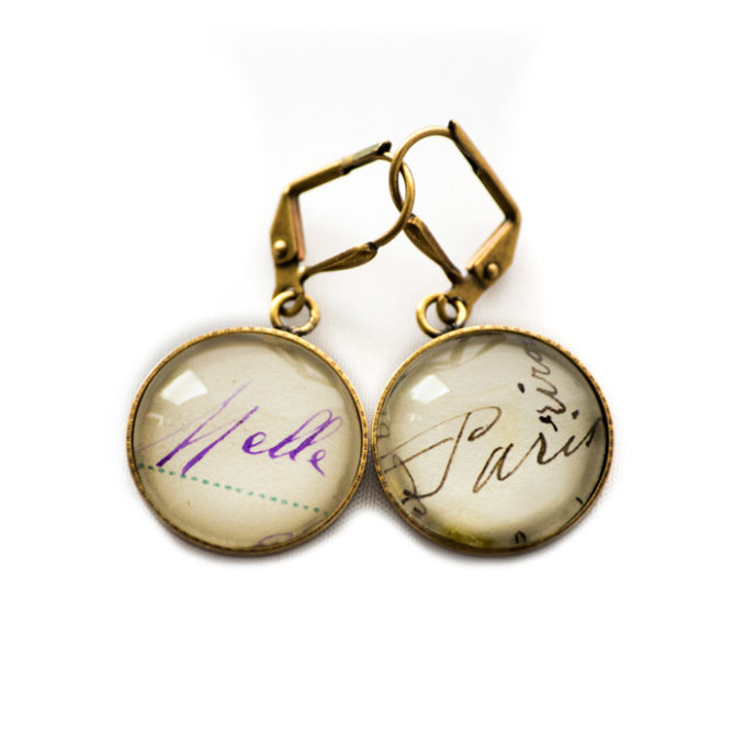 Boucles d'oreilles dorées carte postale Mlle Paris