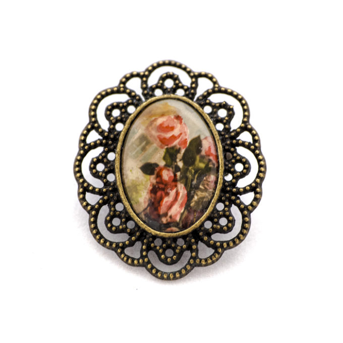 Broche carte postale Roses Sepia