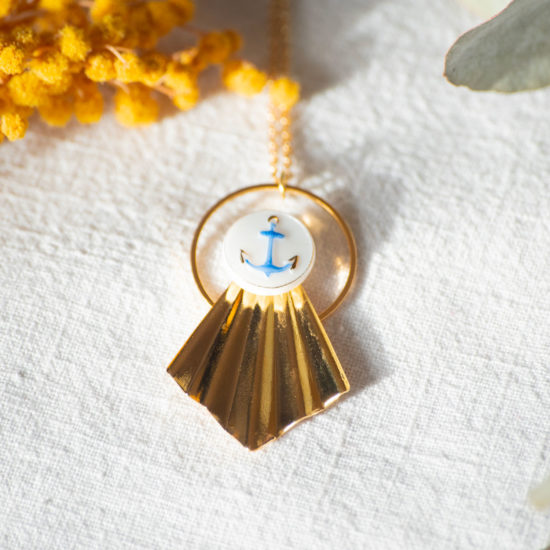Assuna – Collier Comète Marine – collier vintage bouton ancien des années 1940