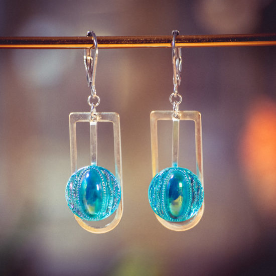 Assuna – Boucles d’oreilles Ysée Candice bleu azur – bouton ancien 1940 – boucles d’oreilles inspiration vintage acier inoxydable