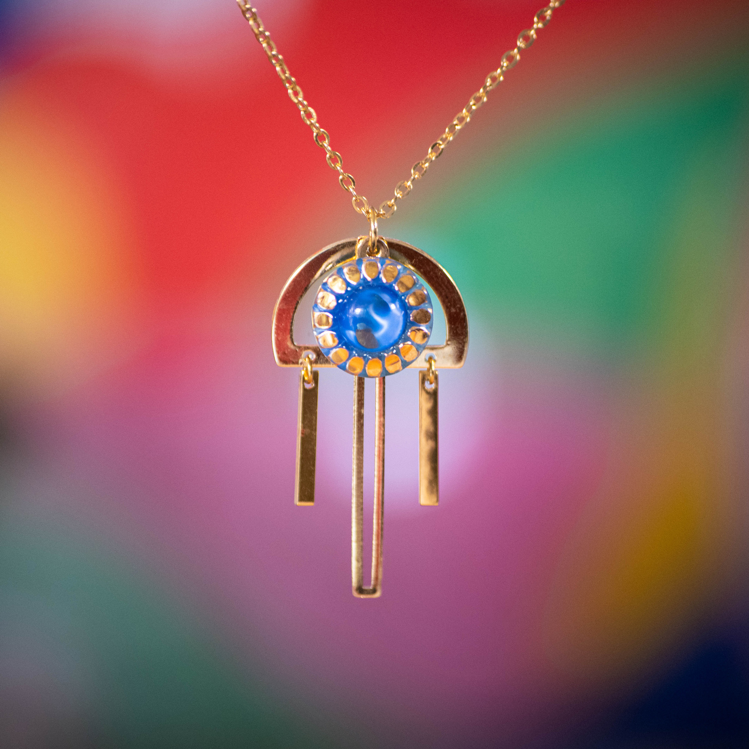 Assuna Medusa Aurélia collier Fantine bleu – bijou vintage bouton ancien rétro collier ajouré collier léger bijou unique