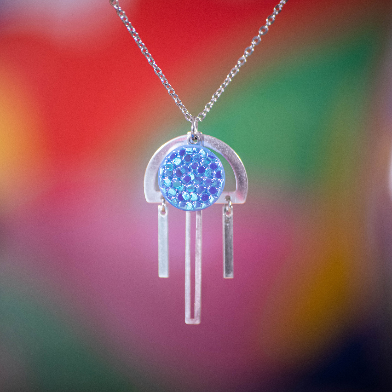 Assuna Medusa Aurélia collier Luna bleu brillant – bijou vintage bouton ancien rétro collier ajouré collier léger bijou unique