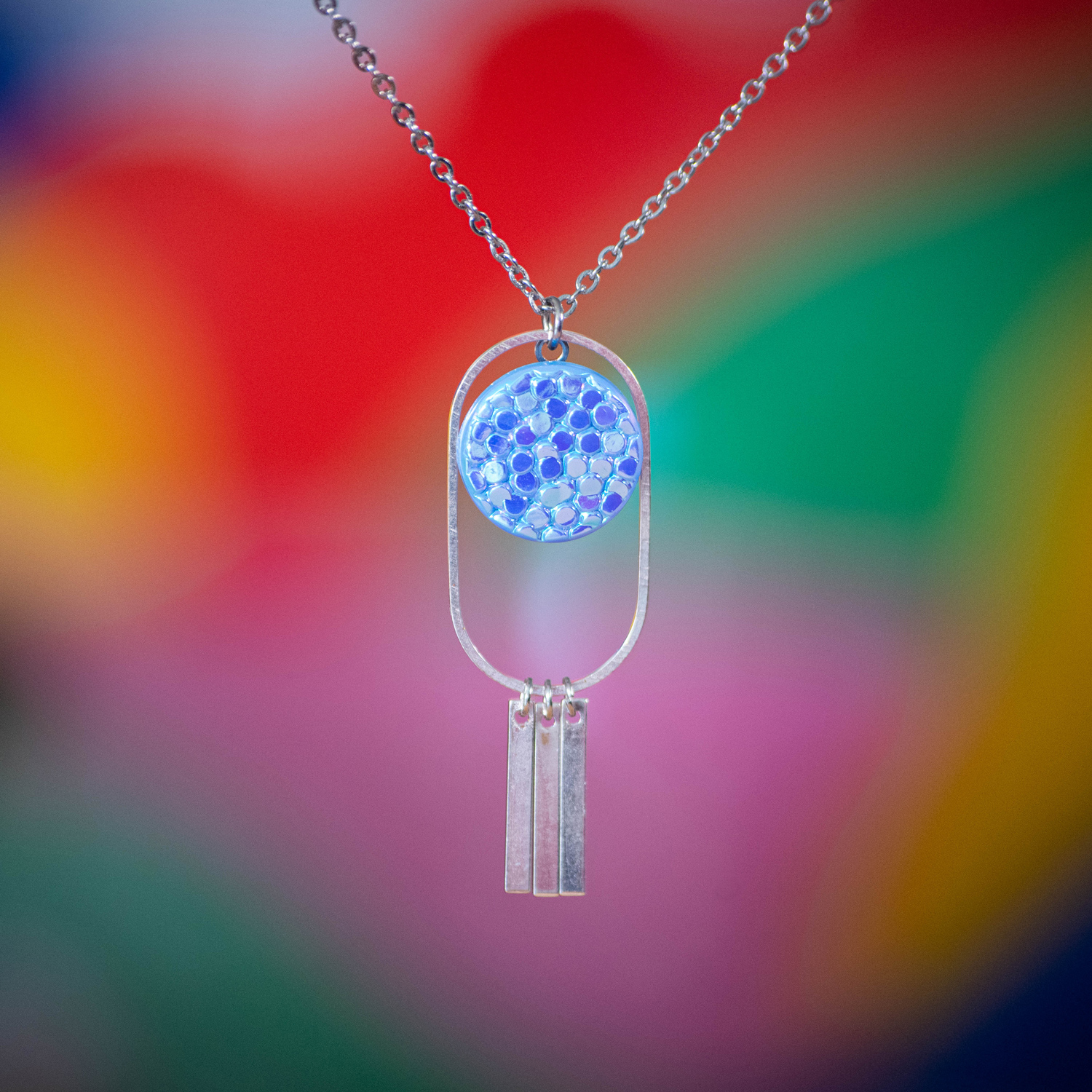 Assuna Medusa Obélia collier Luna bleu brillant – bijou vintage bouton ancien rétro collier ajouré collier léger bijou unique